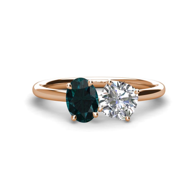 Tanya Oval Shape London Blue Topaz & Cushion Shape Forever Brilliant Moissanite 2 Stone Duo Ring 