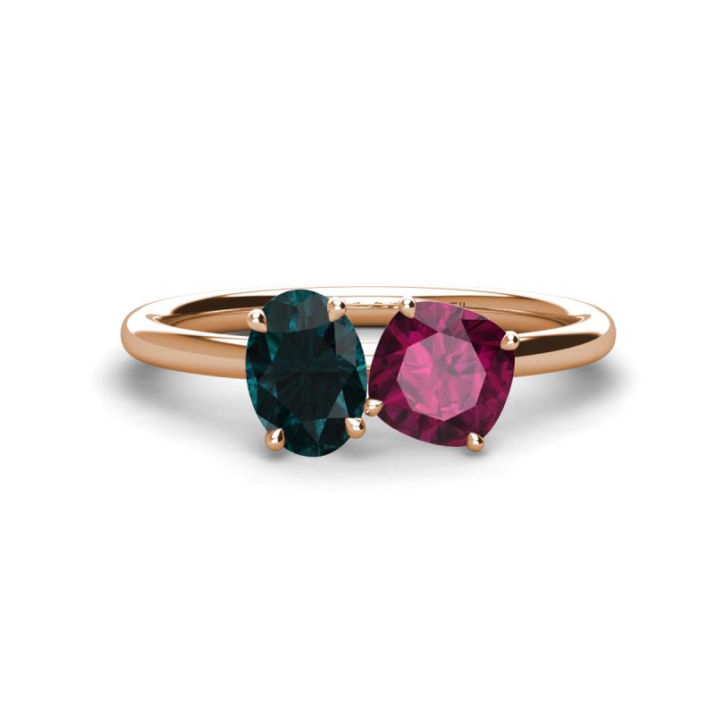 Tanya Oval Shape London Blue Topaz & Cushion Shape Rhodolite Garnet 2 Stone Duo Ring 