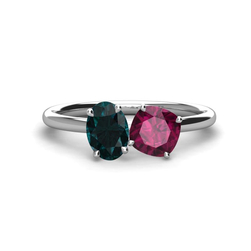 Tanya Oval Shape London Blue Topaz & Cushion Shape Rhodolite Garnet 2 Stone Duo Ring 