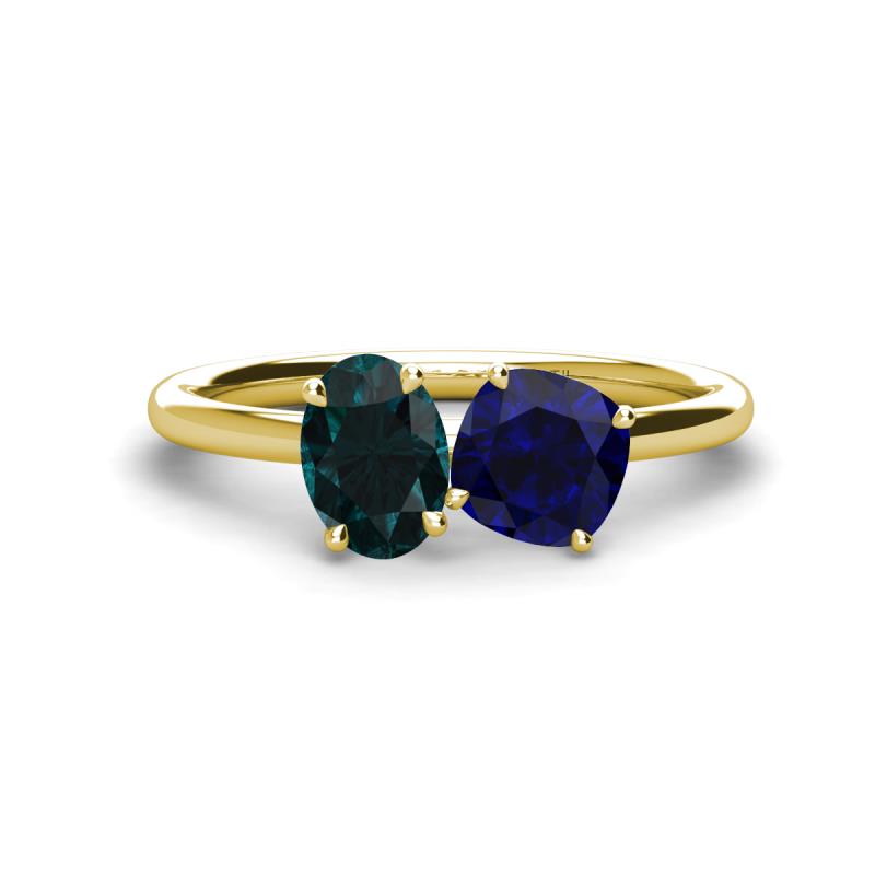 Tanya Oval Shape London Blue Topaz & Cushion Shape Blue Sapphire 2 Stone Duo Ring 