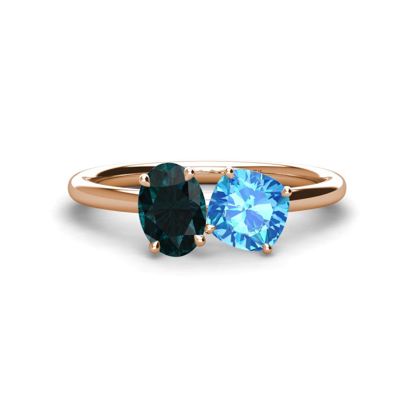 Tanya Oval Shape London Blue Topaz & Cushion Shape Blue Topaz 2 Stone Duo Ring 