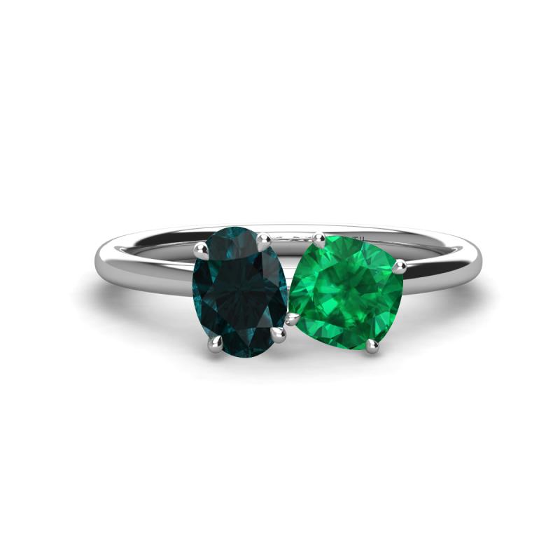 Tanya Oval Shape London Blue Topaz & Cushion Shape Emerald 2 Stone Duo Ring 