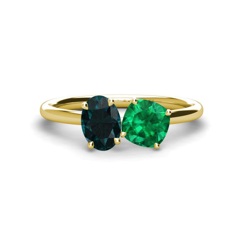 Tanya Oval Shape London Blue Topaz & Cushion Shape Emerald 2 Stone Duo Ring 