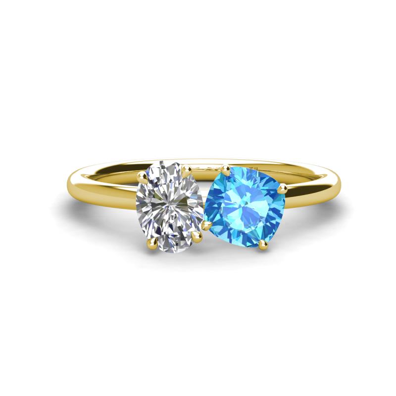 Tanya Oval Shape Forever Brilliant Moissanite & Cushion Shape Blue Topaz 2 Stone Duo Ring 