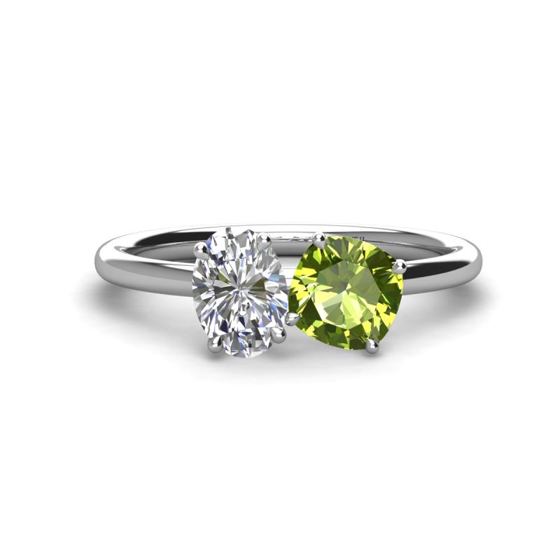 Tanya Oval Shape Forever Brilliant Moissanite & Cushion Shape Peridot 2 Stone Duo Ring 