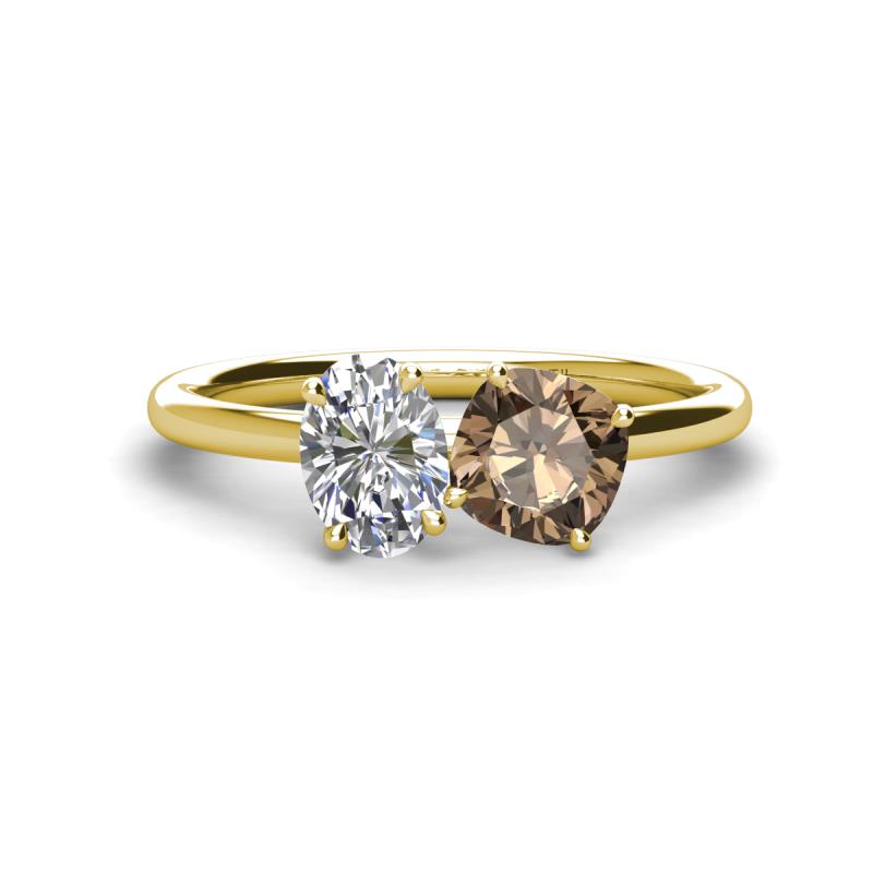 Tanya Oval Shape Forever Brilliant Moissanite & Cushion Shape Smoky Quartz 2 Stone Duo Ring 