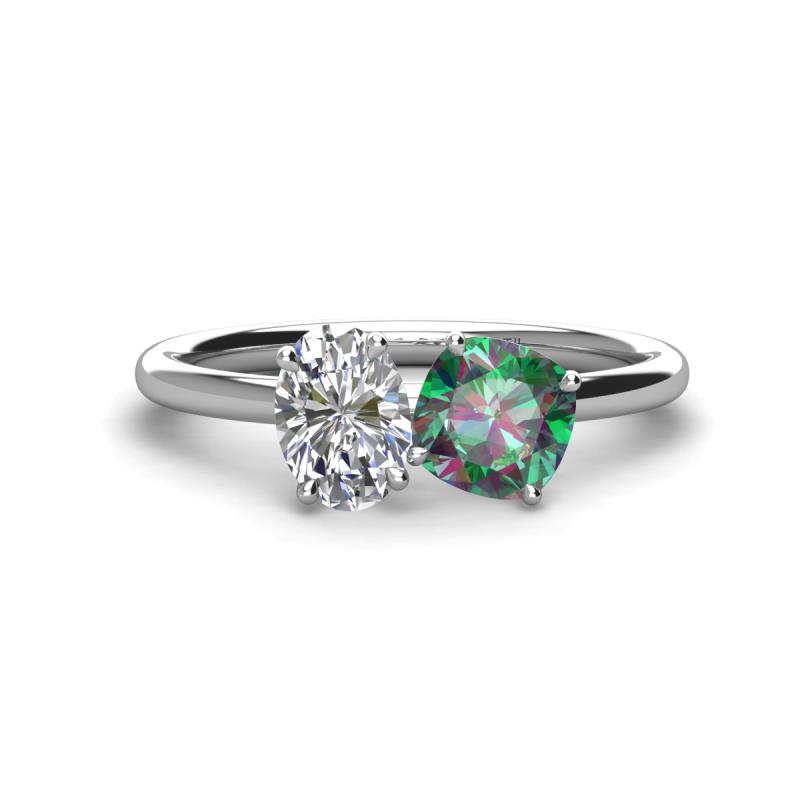 Tanya Oval Shape Forever Brilliant Moissanite & Cushion Shape Lab Created Alexandrite 2 Stone Duo Ring 