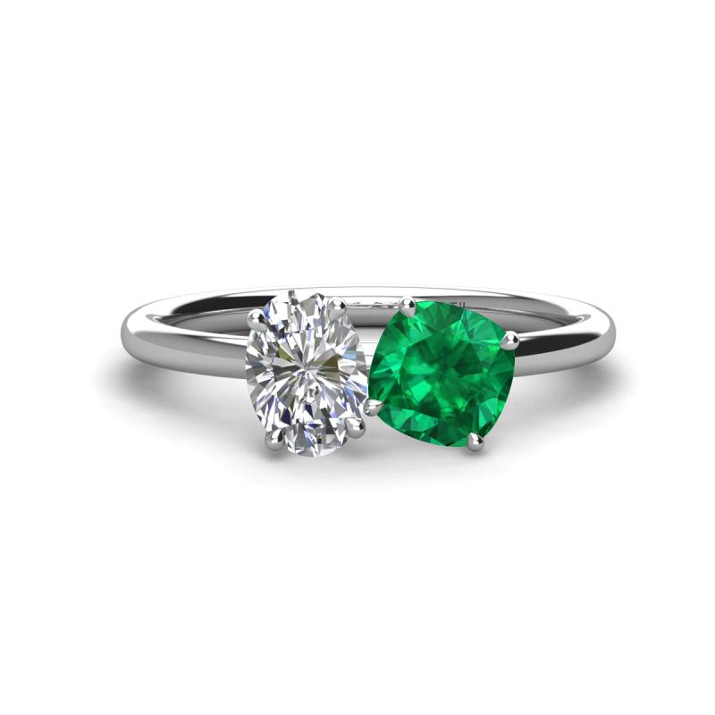 Tanya Oval Shape Forever One Moissanite & Cushion Shape Emerald 2 Stone Duo Ring 