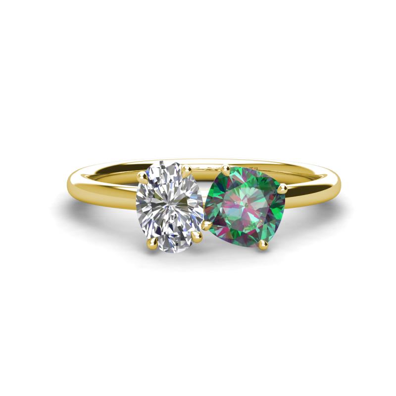 Tanya Oval Shape Forever One Moissanite & Cushion Shape Lab Created Alexandrite 2 Stone Duo Ring 