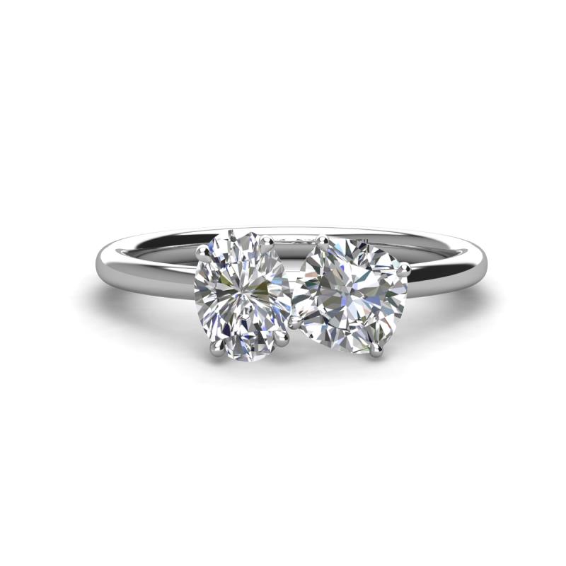 Tanya Oval Shape Forever Brilliant Moissanite & Cushion Shape IGI Certified Lab Grown Diamond 2 Stone Duo Ring 