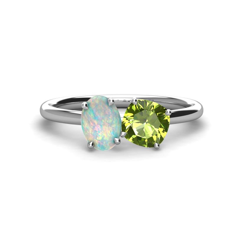 Tanya Oval Shape Opal & Cushion Shape Peridot 2 Stone Duo Ring 