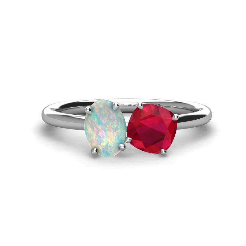 Tanya Oval Shape Opal & Cushion Shape Ruby 2 Stone Duo Ring 