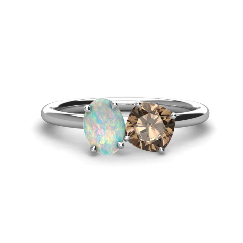 Tanya Oval Shape Opal & Cushion Shape Smoky Quartz 2 Stone Duo Ring 