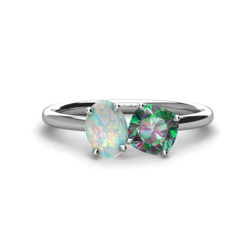 Tanya Oval Shape Opal & Cushion Shape Lab Created Alexandrite 2 Stone Duo Ring 
