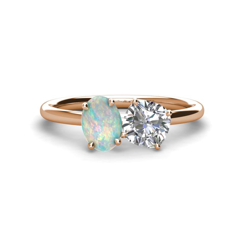 Tanya Oval Shape Opal & Cushion Shape Forever Brilliant Moissanite 2 Stone Duo Ring 