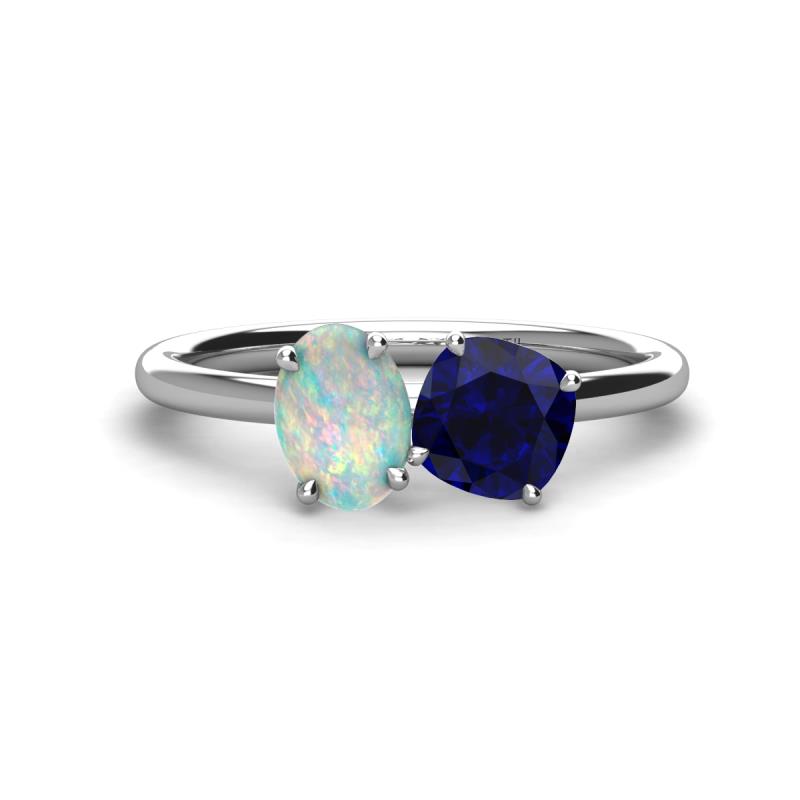 Tanya Oval Shape Opal & Cushion Shape Blue Sapphire 2 Stone Duo Ring 