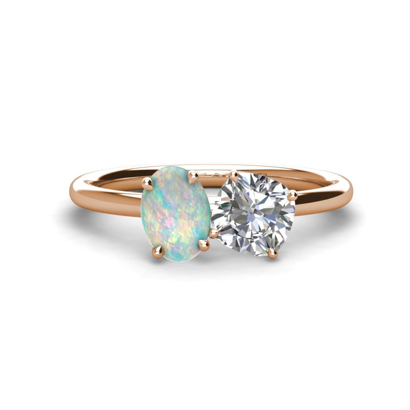 Tanya Oval Shape Opal & Cushion Shape GIA Certified Diamond 2 Stone Duo Ring 
