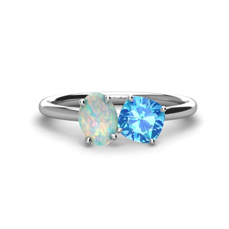 Tanya Oval Shape Opal & Cushion Shape Blue Topaz 2 Stone Duo Ring 