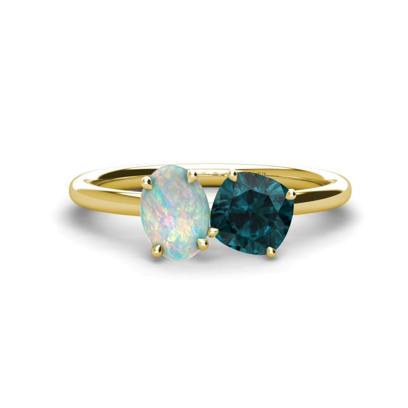 Tanya Oval Shape Opal & Cushion Shape London Blue Topaz 2 Stone Duo Ring 