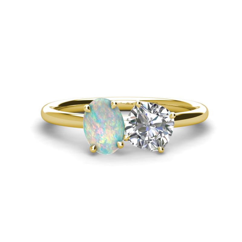 Tanya Oval Shape Opal & Cushion Shape IGI Certified Lab Grown Diamond 2 Stone Duo Ring 