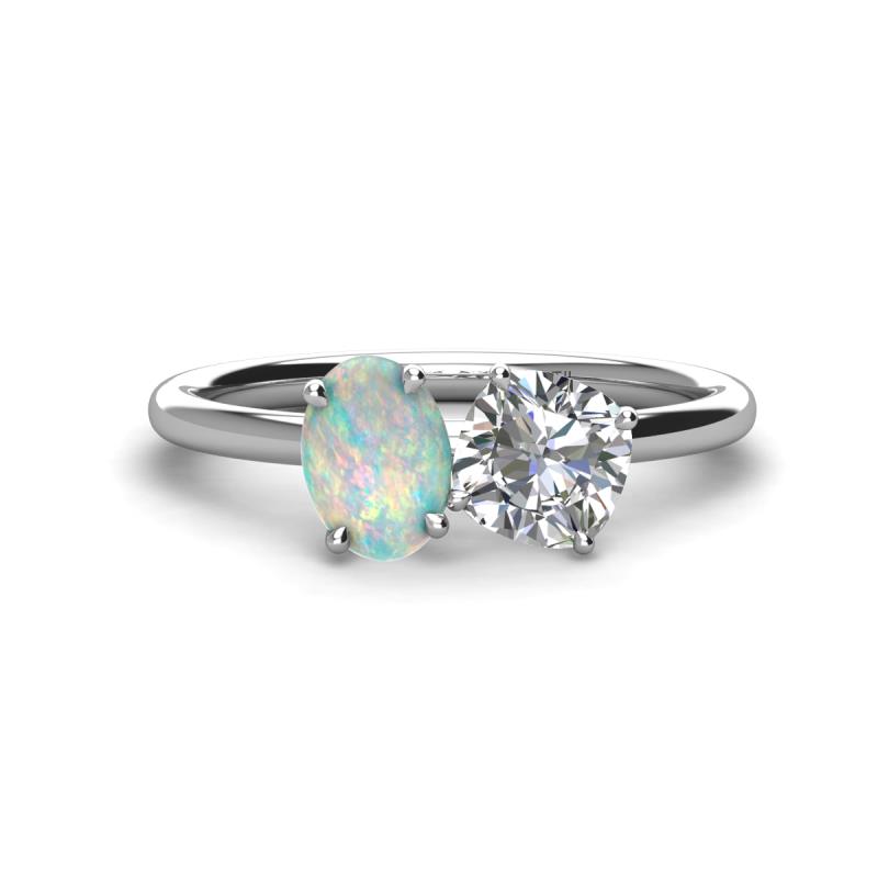 Tanya Oval Shape Opal & Cushion Shape Forever One Moissanite 2 Stone Duo Ring 