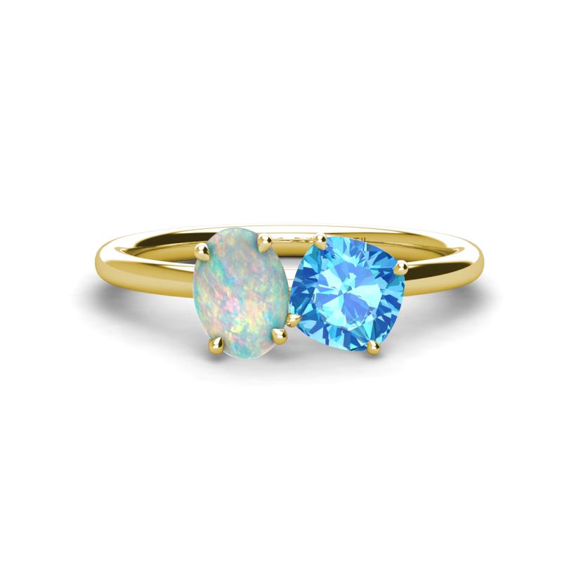Tanya Oval Shape Opal & Cushion Shape Blue Topaz 2 Stone Duo Ring 