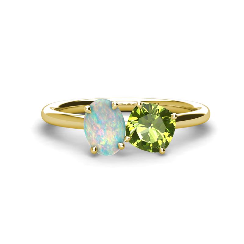 Tanya Oval Shape Opal & Cushion Shape Peridot 2 Stone Duo Ring 