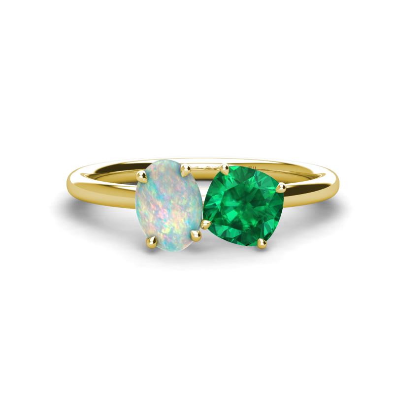 Tanya Oval Shape Opal & Cushion Shape Emerald 2 Stone Duo Ring 