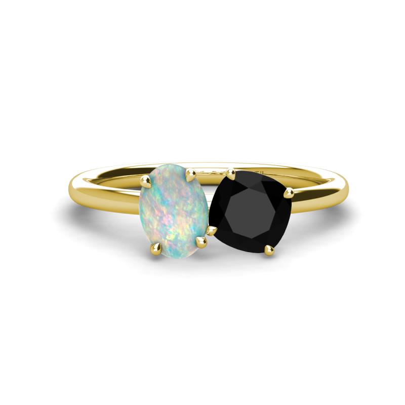 Tanya Oval Shape Opal & Cushion Shape Black Onyx 2 Stone Duo Ring 