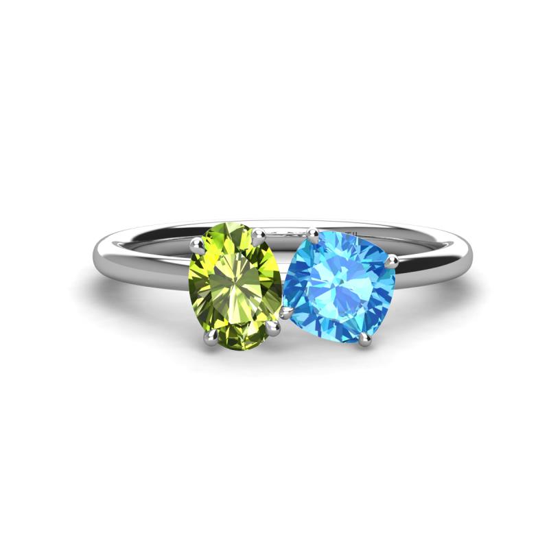 Tanya Oval Shape Peridot & Cushion Shape Blue Topaz 2 Stone Duo Ring 