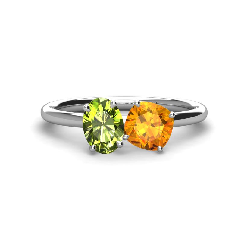 Tanya Oval Shape Peridot & Cushion Shape Citrine 2 Stone Duo Ring 