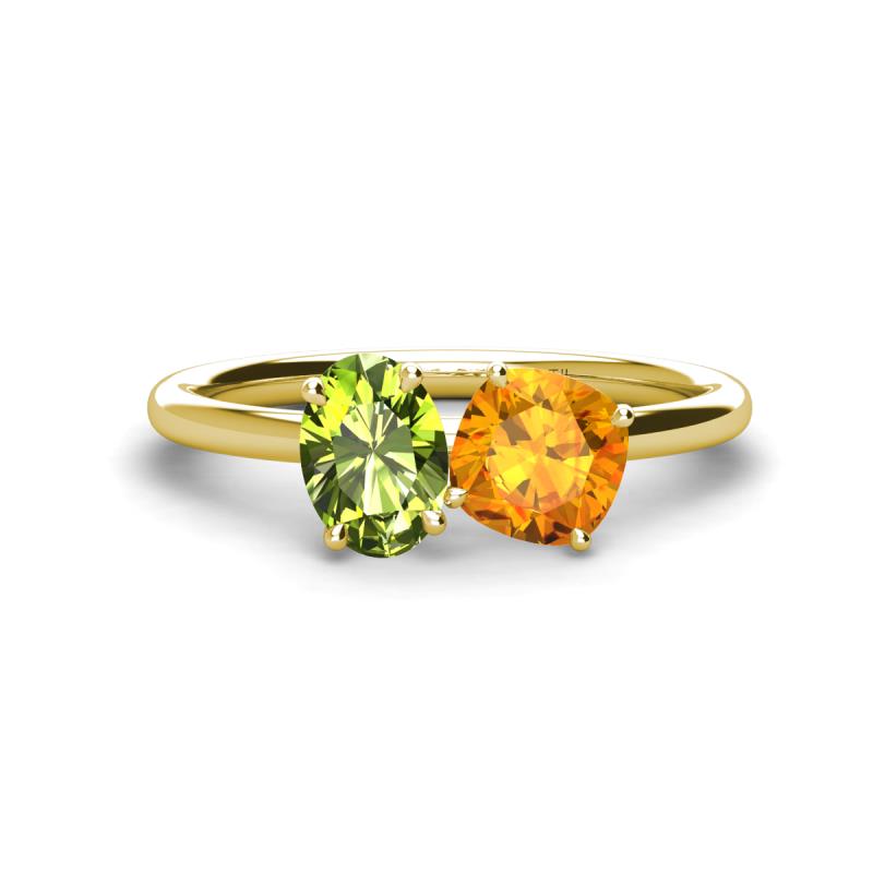 Tanya Oval Shape Peridot & Cushion Shape Citrine 2 Stone Duo Ring 