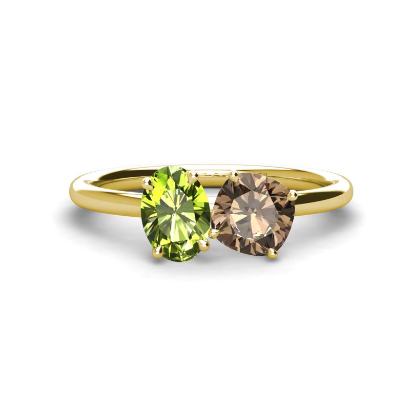 Tanya Oval Shape Peridot & Cushion Shape Smoky Quartz 2 Stone Duo Ring 