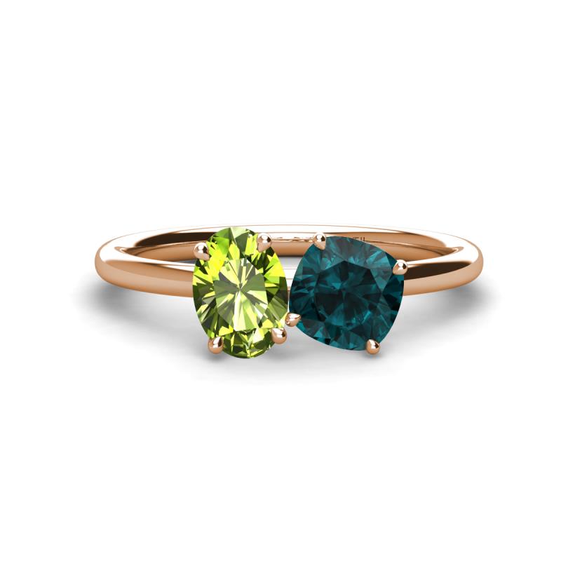 Tanya Oval Shape Peridot & Cushion Shape London Blue Topaz 2 Stone Duo Ring 