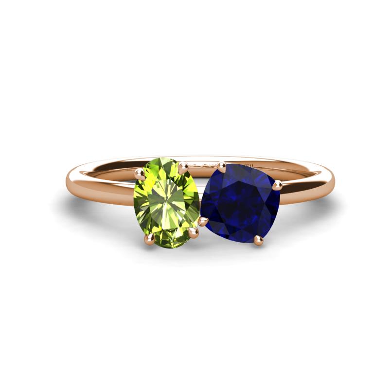 Tanya Oval Shape Peridot & Cushion Shape Blue Sapphire 2 Stone Duo Ring 