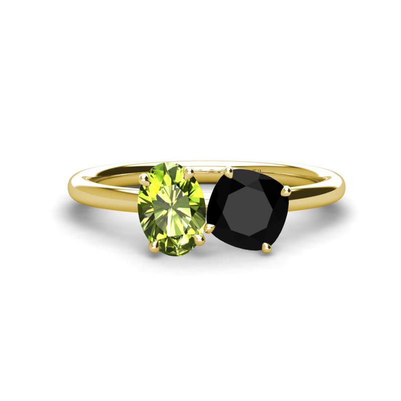 Tanya Oval Shape Peridot & Cushion Shape Black Onyx 2 Stone Duo Ring 