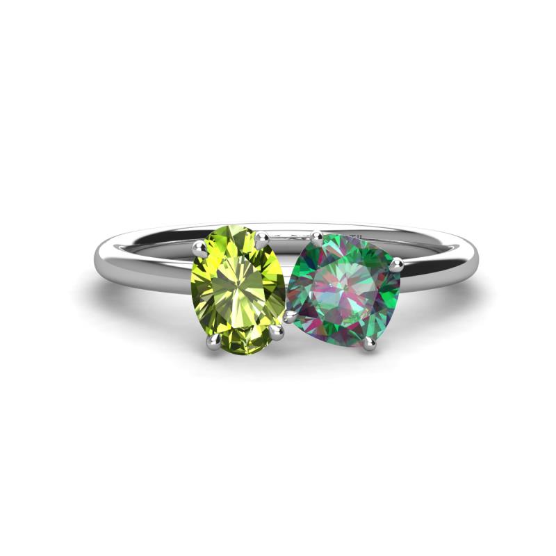 Tanya Oval Shape Peridot & Cushion Shape Lab Created Alexandrite 2 Stone Duo Ring 