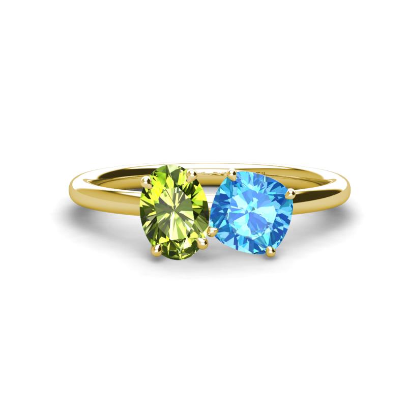 Tanya Oval Shape Peridot & Cushion Shape Blue Topaz 2 Stone Duo Ring 