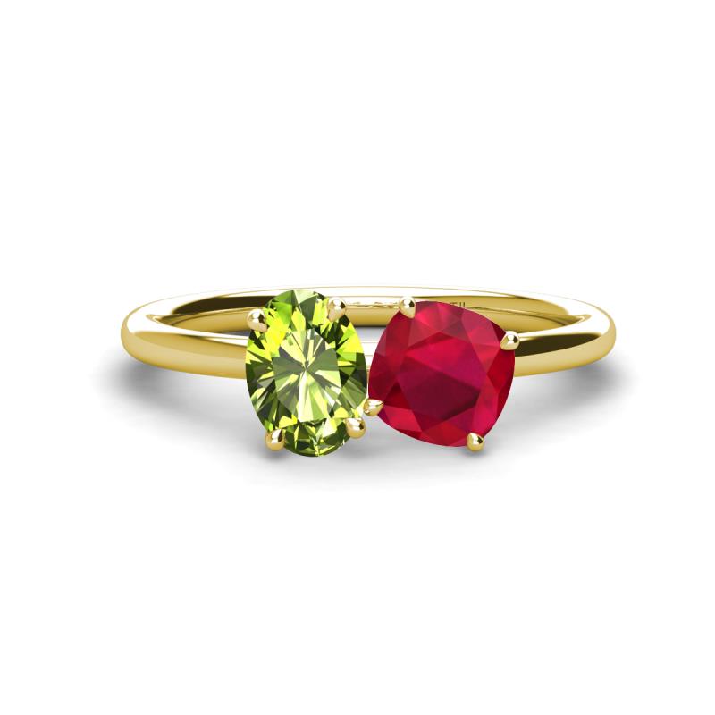 Tanya Oval Shape Peridot & Cushion Shape Ruby 2 Stone Duo Ring 