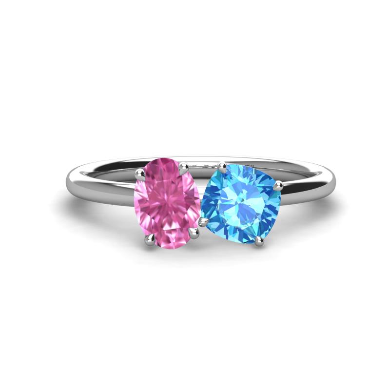 Tanya Oval Shape Pink Sapphire & Cushion Shape Blue Topaz 2 Stone Duo Ring 