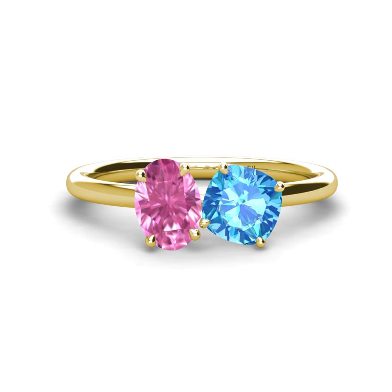 Tanya Oval Shape Pink Sapphire & Cushion Shape Blue Topaz 2 Stone Duo Ring 