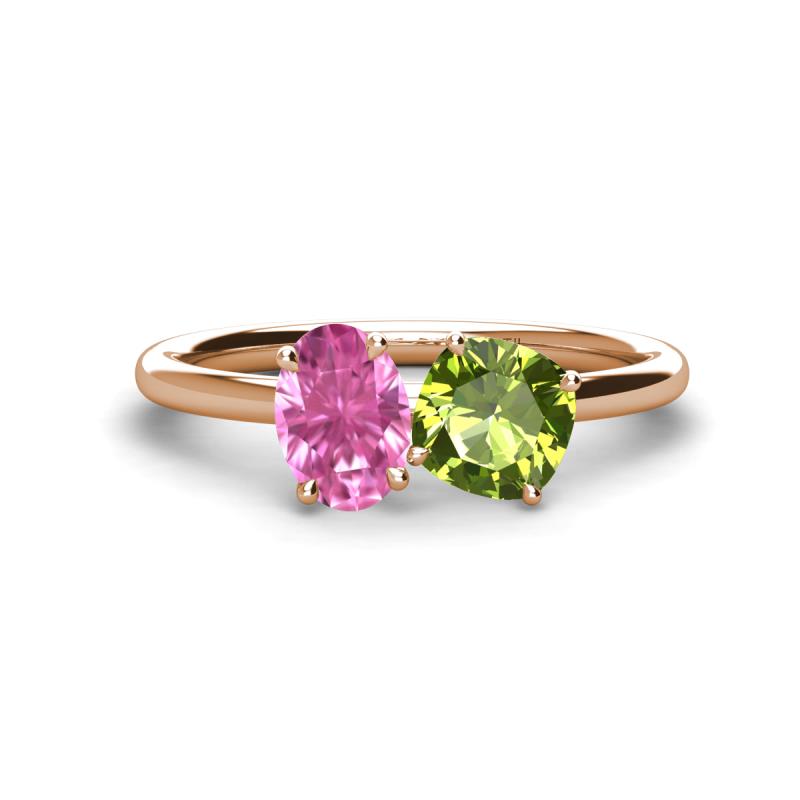 Tanya Oval Shape Pink Sapphire & Cushion Shape Peridot 2 Stone Duo Ring 