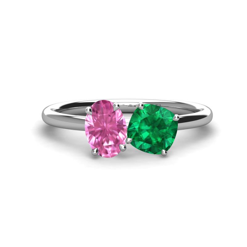 Tanya Oval Shape Pink Sapphire & Cushion Shape Emerald 2 Stone Duo Ring 