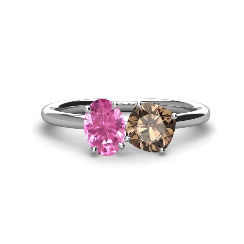 Tanya Oval Shape Pink Sapphire & Cushion Shape Smoky Quartz 2 Stone Duo Ring 