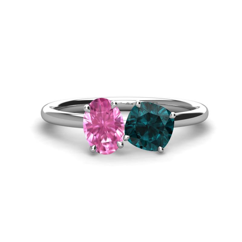 Tanya Oval Shape Pink Sapphire & Cushion Shape London Blue Topaz 2 Stone Duo Ring 