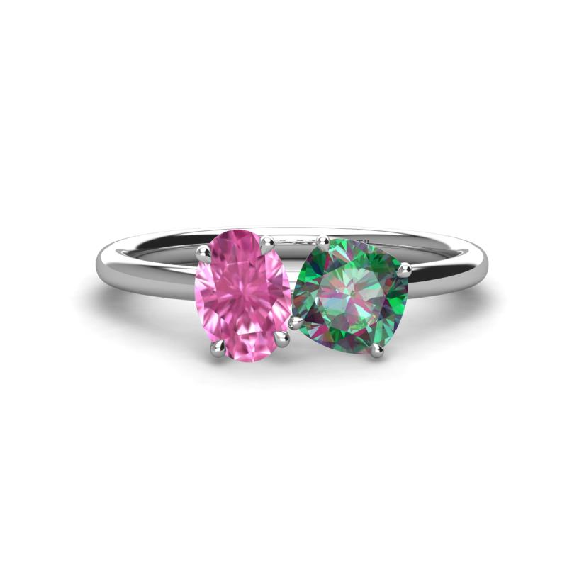 Tanya Oval Shape Pink Sapphire & Cushion Shape Lab Created Alexandrite 2 Stone Duo Ring 