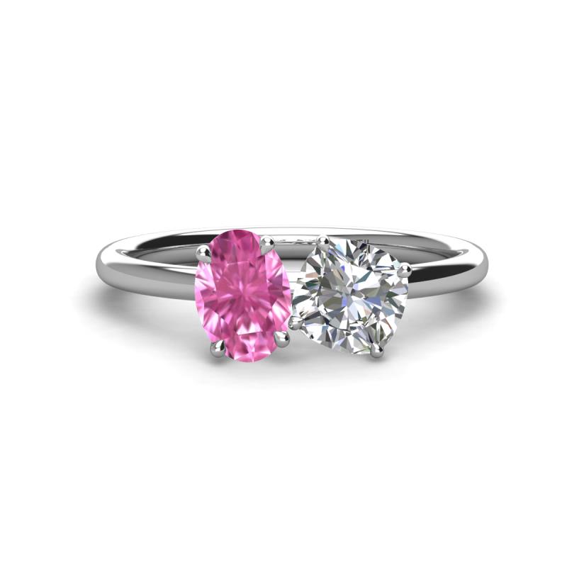 Tanya Oval Shape Pink Sapphire & Cushion Shape Forever Brilliant Moissanite 2 Stone Duo Ring 