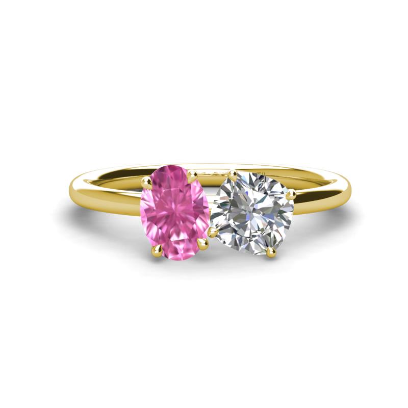 Tanya Oval Shape Pink Sapphire & Cushion Shape Forever Brilliant Moissanite 2 Stone Duo Ring 