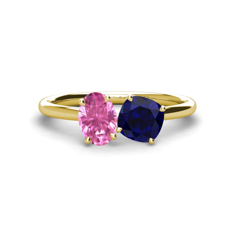 Tanya Oval Shape Pink Sapphire & Cushion Shape Blue Sapphire 2 Stone Duo Ring 