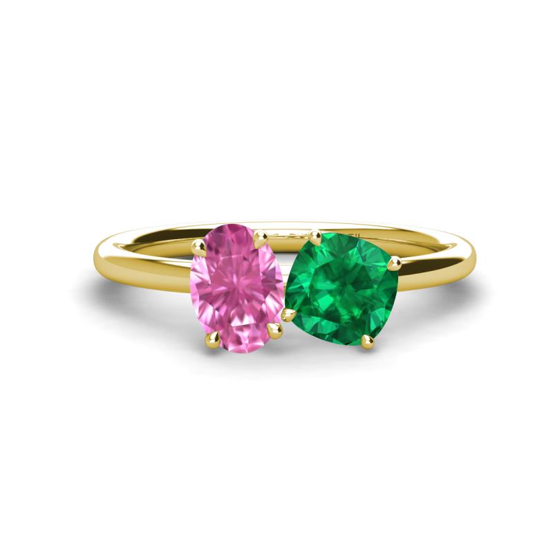 Tanya Oval Shape Pink Sapphire & Cushion Shape Emerald 2 Stone Duo Ring 